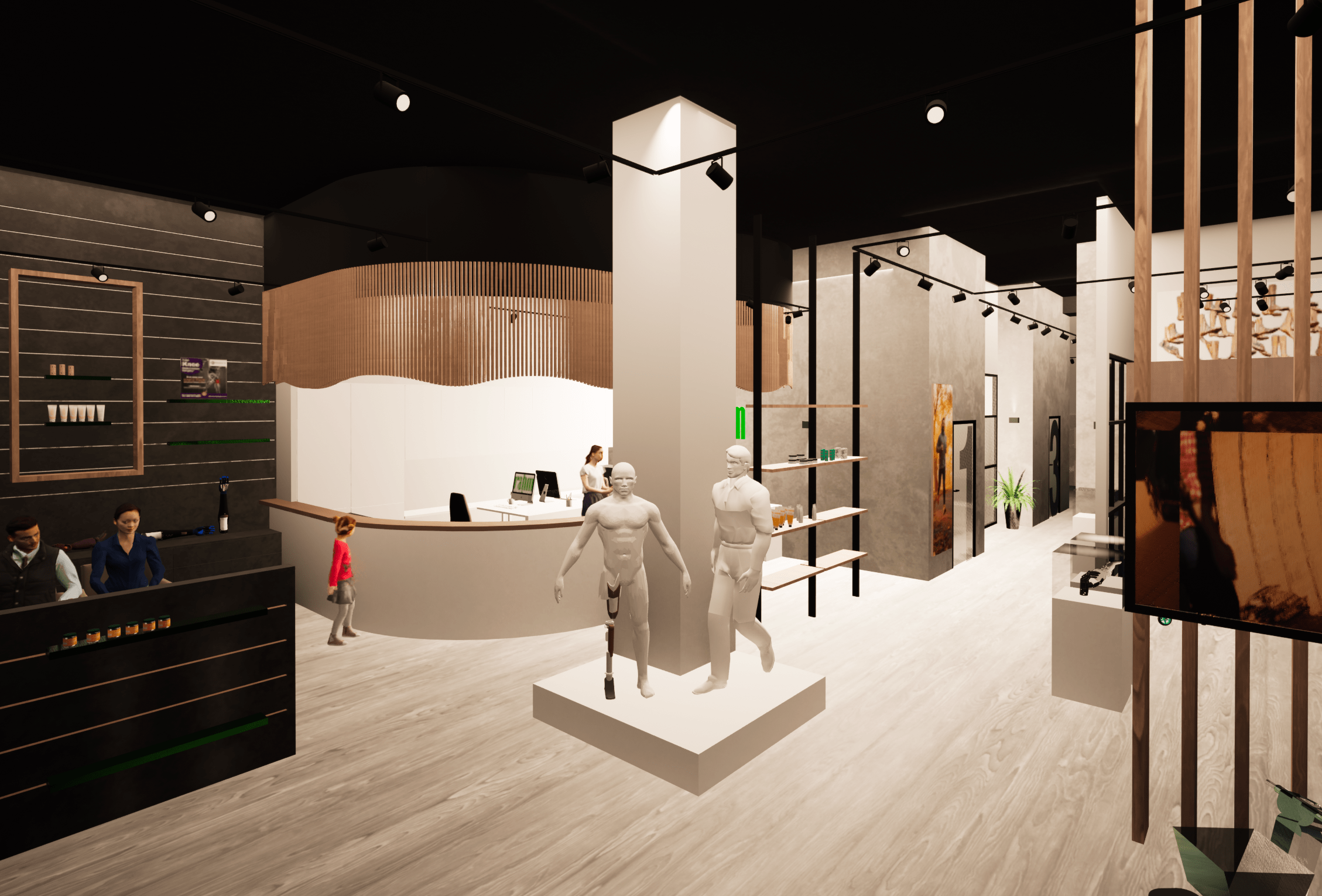 Digitale Visualisierung, wie die moderne Ausstattung in der neuen Filiale rahm Zeppelinstraße aussehen könnte.